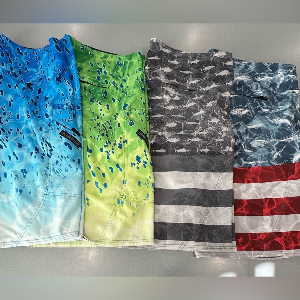 🐠 PELAGIC Sharkskin Boardshorts 21” Bundle of 4 🎣 MENS SZ 38